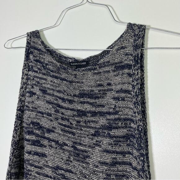Eileen Fisher Navy and White Organic Linen Sweater Tank Top XS EUC - Picture 3 of 7